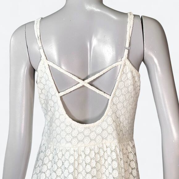 VTG 90s Y2K Delias Tiered Crochet Lace Sundress Womens M Boho Cottage Fairy Mini - Picture 3 of 8